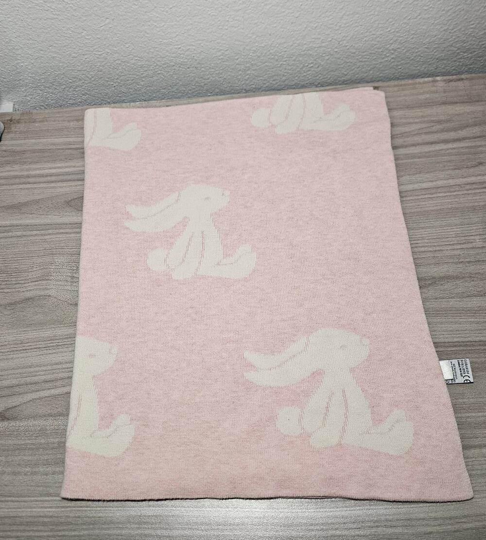 Jellycat Bashful Pink Bunny Rabbit Blanket Reversible White Baby Nursery